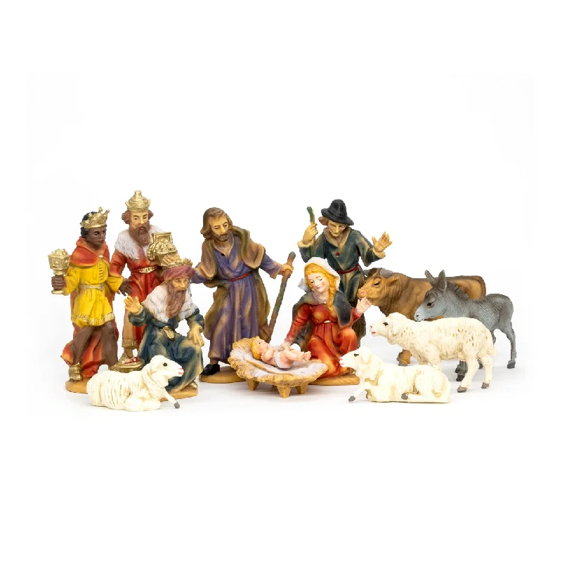 12 Piece Hand Painted Resin Nativity Set with Wood Stable by Marolin Manufaktur
