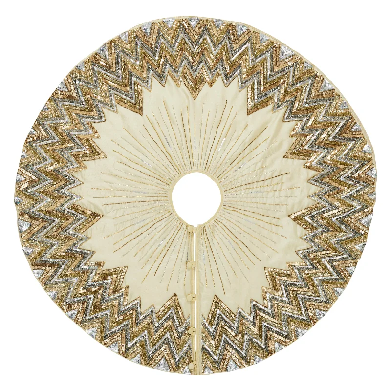 Handmade Christmas Tree Skirt - Hand Beaded Metallic Starburst on French Vanilla Silk