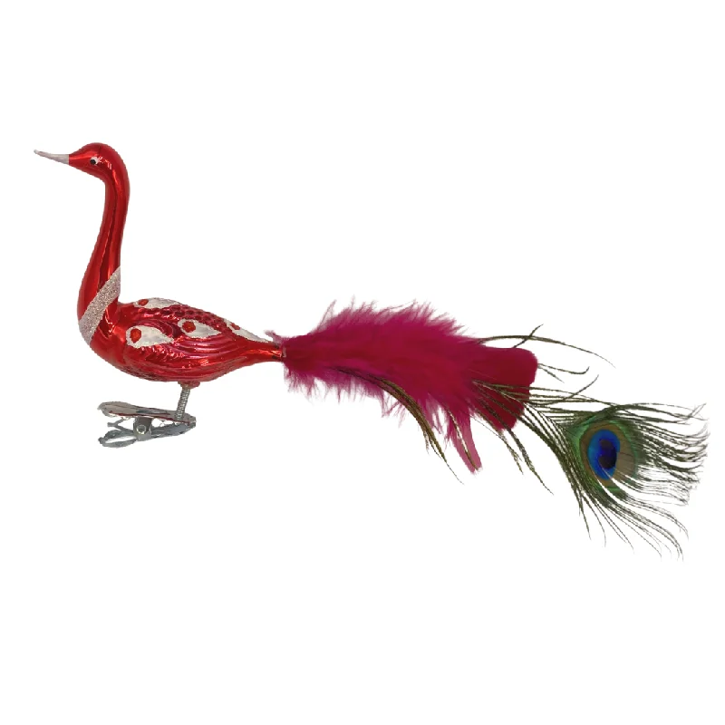 Red Shiny Peacock with Opal Eyes by Old German Christmas