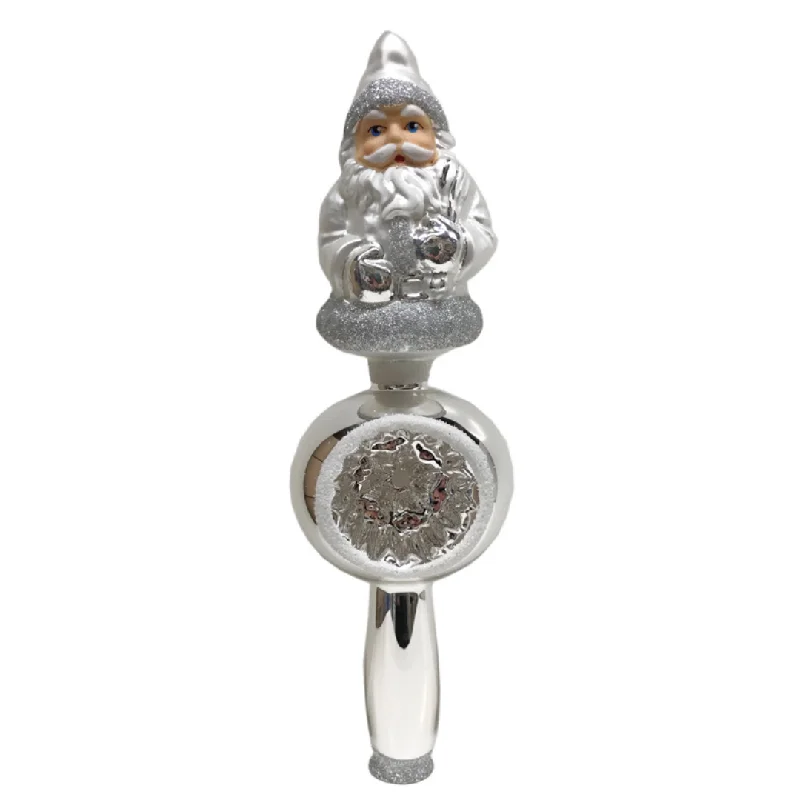 Santa on Reflector Tree Topper, silver by Glas Bartholmes